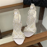 KYLETHOMASW  -  Designer Hollow Out Crystal Diamond Buckle Strap Woman Sandals Street Style Thin High Heels Striptease Shoes