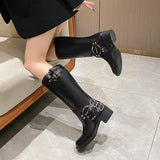 KYLETHOMASW  -  Winter Women Knee High Boots Fashion Belt buckle Long Boots Female Elegant Thick Heel Women's Knight Botties