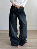 KYLETHOMASW  -  Women's Dark Blue Relaxed Fit Jeans Y2K Retro Low Waist Straight Denim Pants 90S Street Style Loose Trousers Korean Versatile