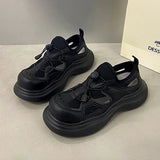 KYLETHOMASW  -  Vintage Chunky Sneakers for Women Y2K Thick Soled Sandals Sports Shoes Casual Hollow Out Lace-Up Trendy Couple Shoes Black White