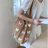 KYLETHOMASW  -  Cute Hollow Out Butterfly Knitting Bag Beach Handbag Tote Bag Beach Bag Large Capacity Bohemian Style Hollow Shoulder Bag Travel