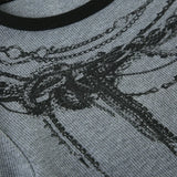 KYLETHOMASW  -  Fashionable dark chain print contrasting round neck long sleeved simple grey slim fit slimming front shoulder top