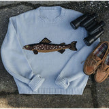 KYLETHOMASW  -  Crewneck Embroidered Fish Knit Sweater Long Sleeve Relaxed Fit 2025 Autumn Preppy Women Top Fashion Daily Casual Lady Pullover