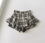 KYLETHOMASW  -  American Retro Contrast Color Plaid Ruffles Hem Mini Skirt Sexy High Waist Short Skater Skirts With Underwear