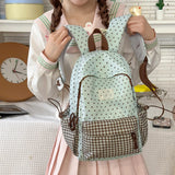 KYLETHOMASW  -  Cute Patchwork Student Book Backpack Ladies Lace Bow Decor Multi Pocket Daily Travel Shoulder Bag Women Fashion Back Packs
