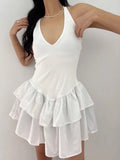 KYLETHOMASW  -  2025 Double Layered Ruffled Edge Hanging Neck Vest Dress Women Summer New Style French Ballet Cake Short Vestidos