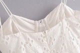 KYLETHOMASW  -  Women White Lace Hollow Out Embroidery With Wire Bra Chest Sling Mini Dress Romantic Backless Sling Party Club Bodycon Dresses