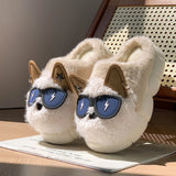 KYLETHOMASW  -  Cartoon Puppy Warm Fluffy Fur Indoor Slippers Soft Eva Couple's Furry Slippers 2025 Winter Comfort Thick Bottom Plush Slides 45