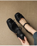 KYLETHOMASW  -  Butterfly-knot Elegant Shallow Mouth Women Pumps 2025 Mary Jane Fashion Square Toe Metal Buckle Thick Heel Dress Ladies Footwear