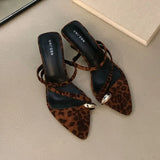 KYLETHOMASW  -  Fashion Metal Women Wedges Slippers Shoes Female Flip flops Footwear Pointed Toe Ladies Heeled Slippers Pumps Slides Shoes