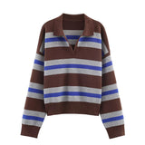KYLETHOMASW  -  Hot Selling New Striped Knit Polo Shirt Spring V Neck Pullover Top Elegant Casual Style Daily Fashion Knitwear For Women