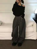 KYLETHOMASW  -  Leopard Print Letter Women's Jeans Casual Style Denim Pants Retro Style Spice Girls Trousers High Waist Solid Color Jeans