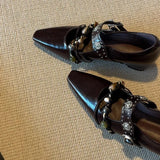 KYLETHOMASW  -  Women Genuine Leather Flat Shoes Square Toe Mary Jane Style Women Shoes Bead Decoration Comfortable Women Loafers Shoes New
