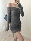 KYLETHOMASW  -  New Women Dresses Autumn Fashion Streetwear Long Sleeves Lace-up Casual Slim Mini Dress Sexy Backless Elegant Lady Knitted Dress