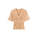 KYLETHOMASW  -  Casual Cross V-neck Batwing Sleeve Slim Fit Knitted Top Summer Polyester Fiber Pure Color Regular Sleeve Length