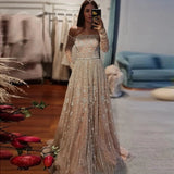 Kylethomasw Said Luxury Dubai Nude Evening Dress 2024 Elegant Off Shoulder Long Sleeves Arabic Lilac Women Wedding Pary Gowns SS489