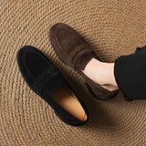 KYLETHOMASW  -  Kid Suede Penny Loafers Women Handmade Autumn Winter Casual Shoes Ladies Leisure Slip-on Creeper Flats Brown Size 34-43
