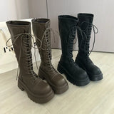 KYLETHOMASW  -  Flats Platform High Boots Women's Designer Shoes for Woman Winter Knee High Boots Lace Up Trend Goth Fashion Boots Femme