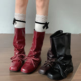 KYLETHOMASW  -  Vintage Flats Women Western Cowboy Boots Fashion Ladies Square Toe Pleated Knight Mid Calf Booties