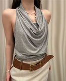KYLETHOMASW  -  Sexy Knitted Backless Vest Women's Summer Design Unique Knot Exposure Back Outerwear Cotton Polyester Blend Breathable