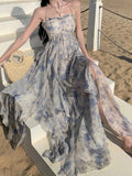 KYLETHOMASW  -  Sweet Boho Floral Print Womens Dresses Korean Halter Backless Birthady Party Dress Summer Holiday Beach Vestidos Casual Robe New