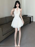 KYLETHOMASW  -  Fairycore Halter Sleeveless Party Dress Summer Sexy High Waist Backless Slim Fit  A-line Mini Dresses Gentle Fashionドレス
