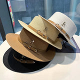 Kylethomasw New Metal R Letter Buckle Flat-Top Straw Hat Leisure Summer Sunscreen Hat Women's Fashionable Seaside Beach Hat Vintage Hat