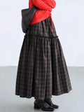 KYLETHOMASW  -  Vintage Skirts Women Plaid Ruffles Patchwork Stretch High Waist Loose Vintage Fashion Sweet Elegant Long Skirt Casual