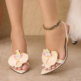 KYLETHOMASW  -  Fashion Design Orchid Flowers Pointed Open Toe Back Strap Sandals Women Metal Kitten Heels Wedding Prom Shoe Zapatos Mujer