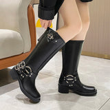 KYLETHOMASW  -  Winter Women Knee High Boots Fashion Belt buckle Long Boots Female Elegant Thick Heel Women's Knight Botties