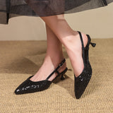 KYLETHOMASW  -  Fashion new sequin pointed toe elegant stiletto bag head back empty high heels sandals party wedding luxury women's shoes
