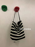 KYLETHOMASW  -  Black White Striped Bucket Bag for Women Large Capacity Casual Vacation Beach Shoulder Tote Bags