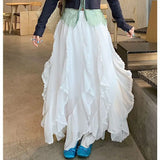 KYLETHOMASW  -  Lace Patchwork Asymmetrical Skirt Fairycore Women Chiffon Skirt Vintage Y2k Skirt Fashion Multilayer Ruffles Long Skirts 006A