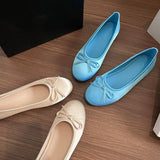 KYLETHOMASW  -  Round Toe French Style Satin Female Sandals Shallow Bow Decoration Soft Insole Ladies Flat Shoes Ballet Shoes Femme Single Shoes