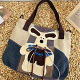KYLETHOMASW  -  Retro Cute Puppy Tote Bag Women Patchwork Canvas Large Capacity Shoulder Bags Ladies Japanese Y2K Harajuku Cartoon Crossbody Bag