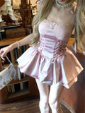KYLETHOMASW  -  Summer New French Temperament Spice Girl Design Chic Sense Strap Sling Dress Waist Slim Elegant Pink Sweet Full Dress Women's