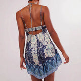 KYLETHOMASW  -  Sweet Girl Floral Print Suspender Short Dress Sexy Backless Sleeveless Club Mini Dress Elegant Hollow Out Party Dress for Women
