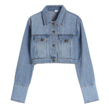 KYLETHOMASW  -  Spring Autumn Vintage Denim Short Jacket Women Long Sleeve Single Breasted Jeans Coat Female Bomber Streetwear Jackets Outerwear