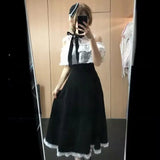 KYLETHOMASW  -  Lace Sweet Cloak Design White Dress Summer New Off Shoulder Bow Short Sleeve Waist Slimming A-line Long Dress for Women