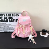 KYLETHOMASW  -  Women Star Stripe Print Drawstring Backpack Soft Fabric Flap Cover Nylon Travel Daypack Cute Student School Shoulder Bag