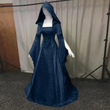 KYLETHOMASW  -  Women Deluxe Witch Dress Medieval Renaissance Maxi Train Dress Halloween Devil Pagan Witch Wedding Cos Costume Hooded Gown Robe