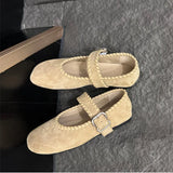 KYLETHOMASW  -  Retro Woven Faux Suede Mary Jane Shoes Women Fashion Metal Buckle Brand Designer Shoes Comfortable Round Toe Shallow Casual Shoe