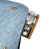 KYLETHOMASW  -  Women's Runway Denim Slouchy Boots Light Blue Chic Snap Fastener Boots Black Pearl Back Zip Modern Shoe Biggest Size 48