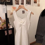 KYLETHOMASW  -  French Style Knit Cami Dress with Lace V-Neck Bow Detail Bodycon Mini Dress