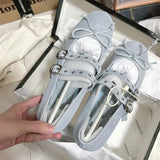 KYLETHOMASW  -  Women Genuine Leather Bow Mary Jane Shoes Shallow Ballet Style Women Shoes Outdoor Casual Comfortable Flat Shoes Fashionable