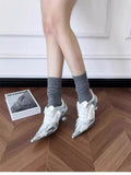 KYLETHOMASW  -  Low Heels Pointed Toe Shoes Women Lace Up Sports Style High Heels Ladies Colorblock Versatile Breathable Mesh Strappy Pumps