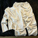 KYLETHOMASW  -  Pajama Set Autumn Korean Style Heart Bow Print Long Sleeve Cute Loungewear Ruffle Trim Button Up Home Sleepwear Korean Style