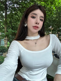 Kylethomasw   -  New Women's Autumn Off Shoulder Purple Long Sleeve T-shirt Off Shoulder Short Sexy Top