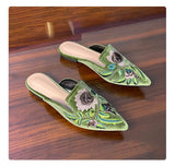 KYLETHOMASW  -  Embroidery Velour Shoes Woman Strange Heel Slippers Design Mules Femme Pointed Toe Wedges Tacones Slides Slip On Pantuflas Mujer