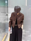 KYLTHOMASW  -  Sweet Hot Girl Leopard Print Retro Lapel Long-sleeved Jacket for Women's Autumn Loose Zipper Jacket Top Fashion Female Clothes